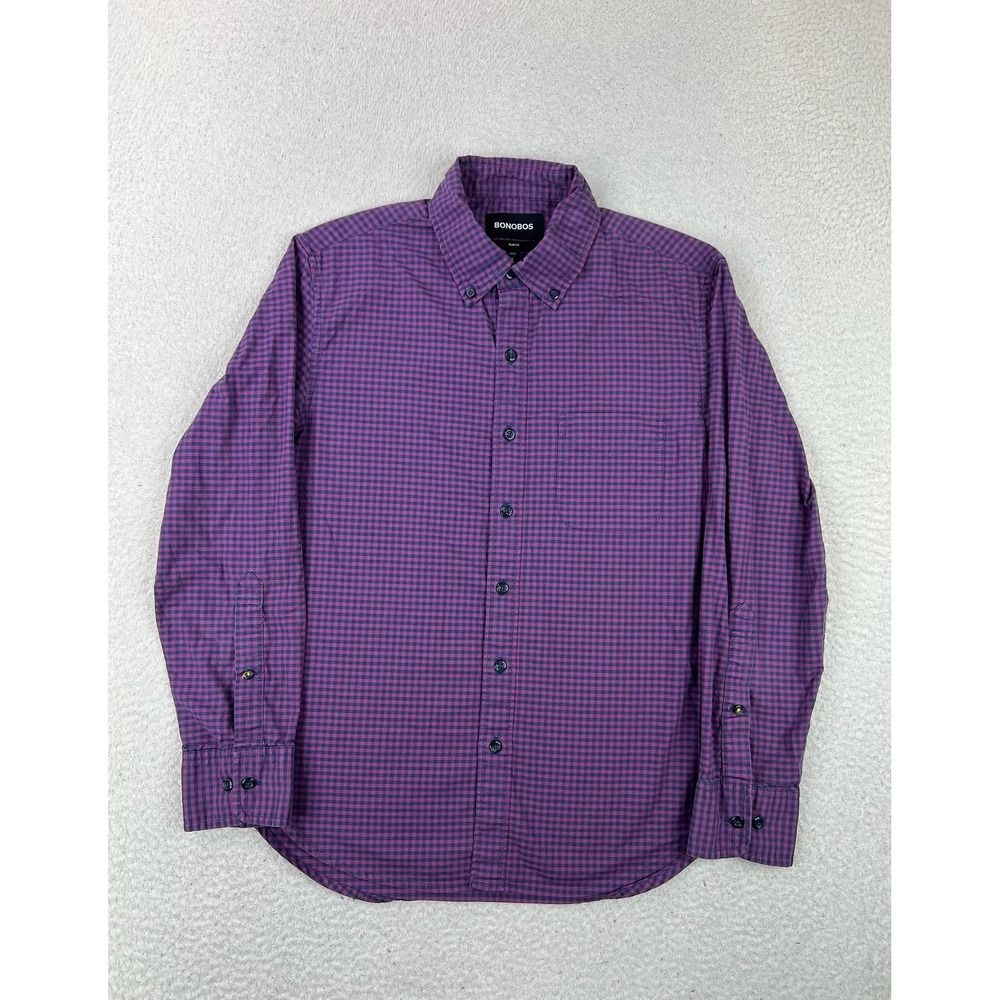 Bonobos Mens Small Purple Check Slim Fit Long Sleeve Button Up Shirt BSH01760S